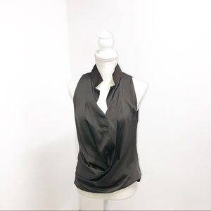 Elie Tahari 95% Silk Brown Collared Tank Top